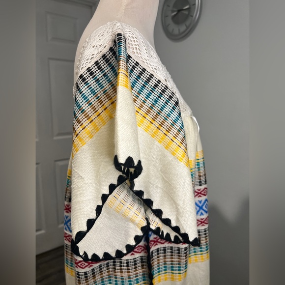 Vintage Mexican Oaxacan Kimono Kaftan Knit Lace Embroidered Boho Maxi Dress - Picture 14 of 14